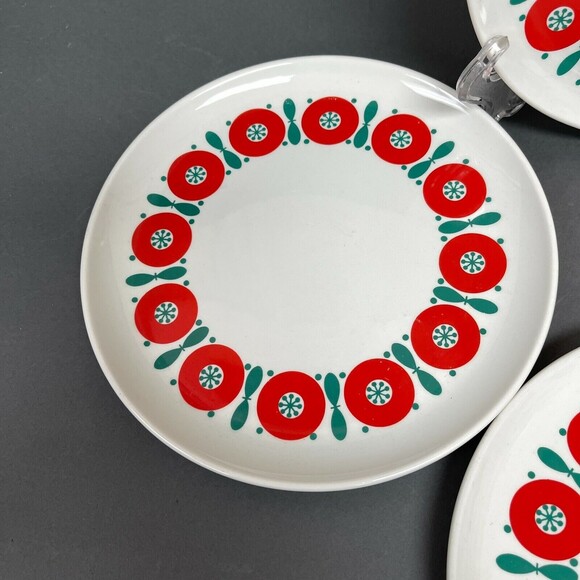 Vintage Anfora Mexico Salad Plates White Red Green 7 3/8" Lot of 4 - Picture 3 of 11